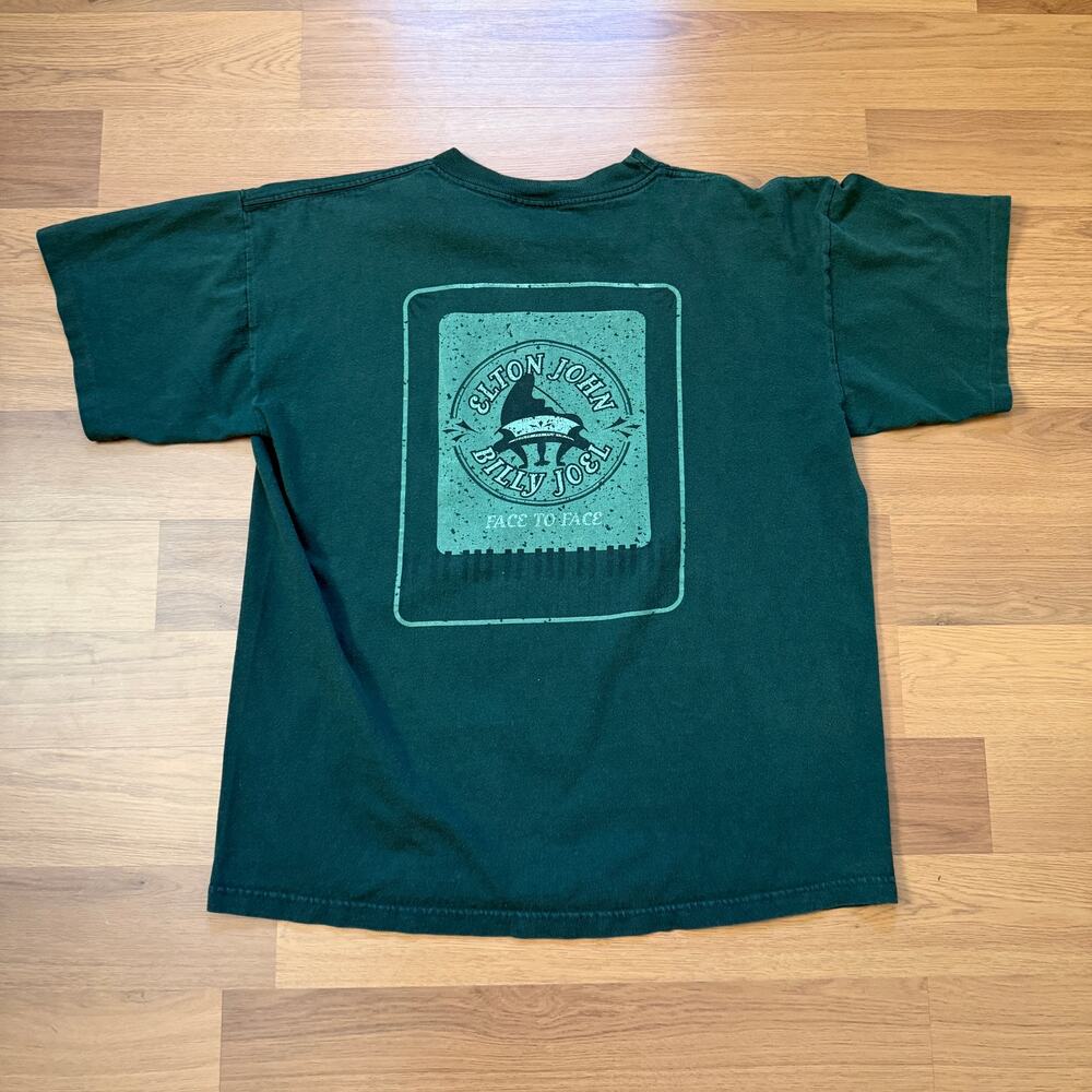 Vintage 2002 Elton John Billy Joel Face 2 Face Tour Dark Green Shirt Sz Medium